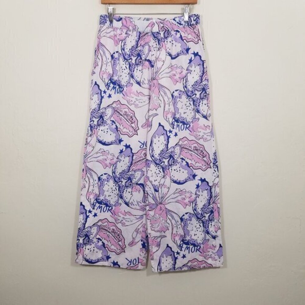 LAS SUREÑAS Amor Linen Blend Pull-On Purple Pants Size XL